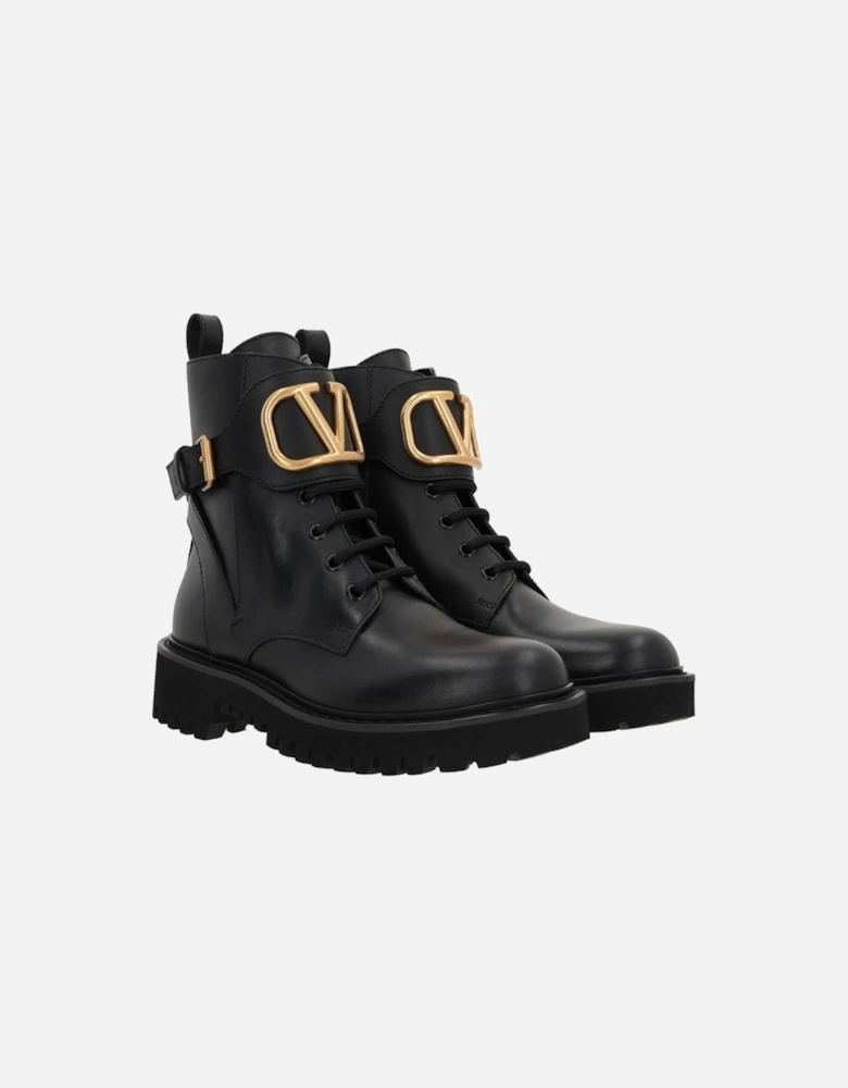 Calf Leather Ankle Strap Lace-Up Sneakers Women - Black Boots
