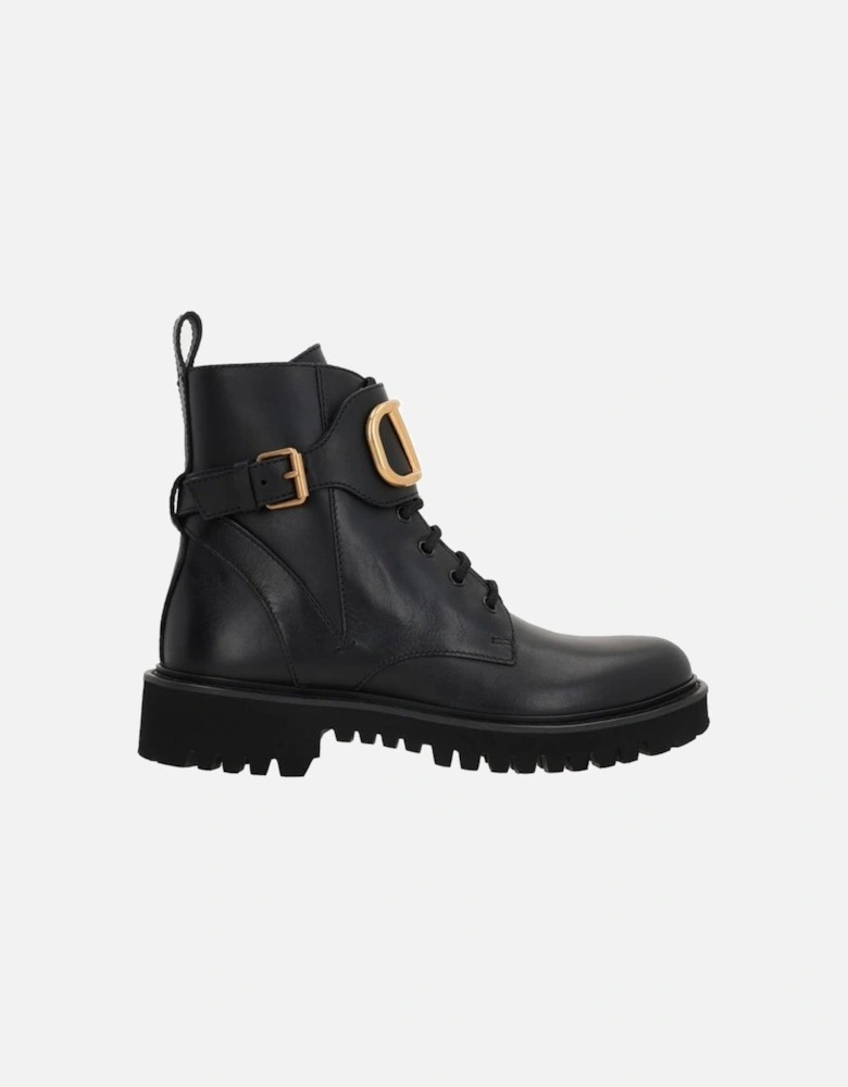 Calf Leather Ankle Strap Lace-Up Sneakers Women - Black Boots