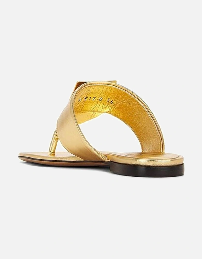 Leather Thong Sandals with Roman Stud Detailing Women - Gold