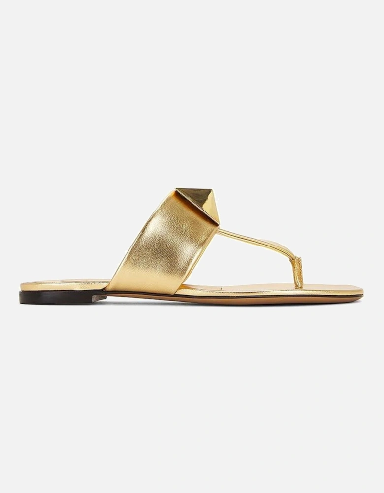 Leather Thong Sandals with Roman Stud Detailing Women - Gold