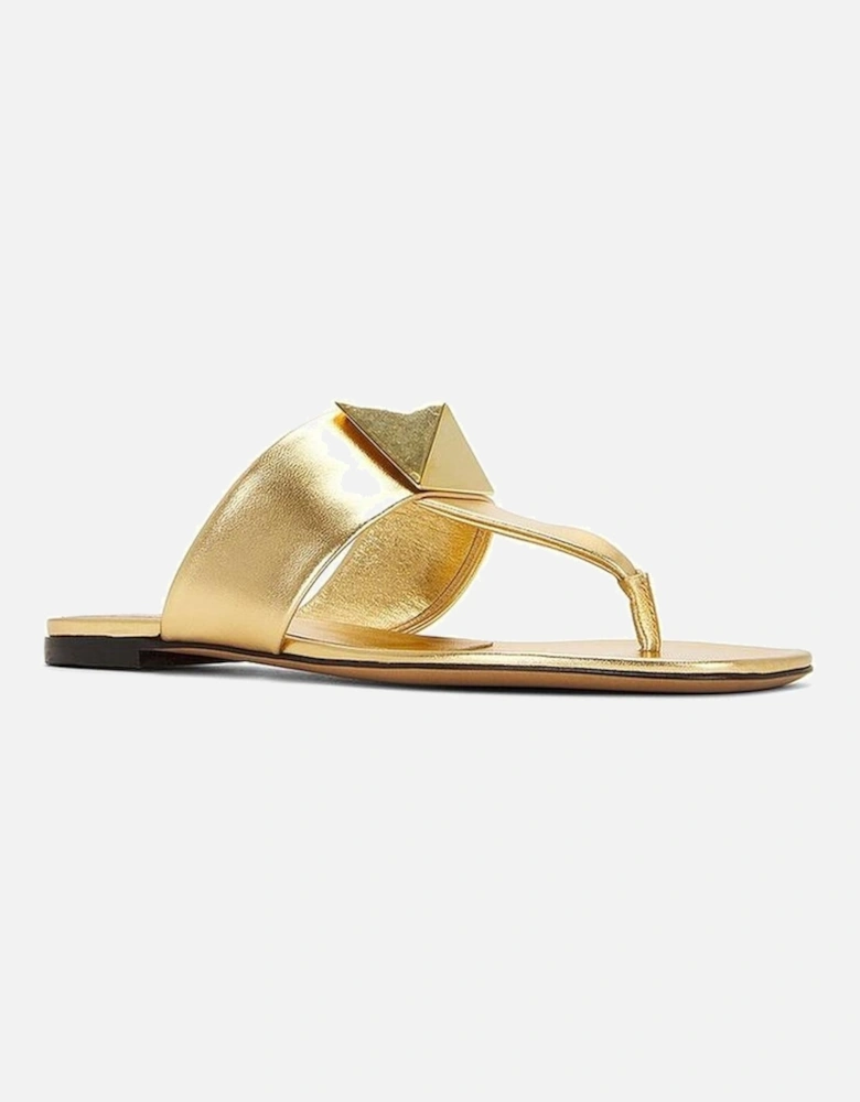 Leather Thong Sandals with Roman Stud Detailing Women - Gold