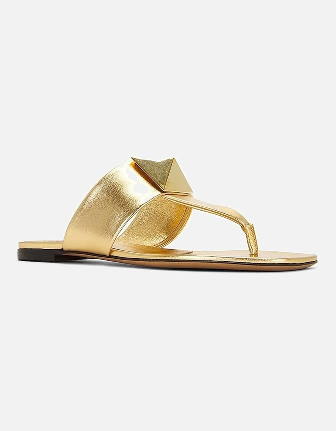 Leather Thong Sandals with Roman Stud Detailing Women - Gold