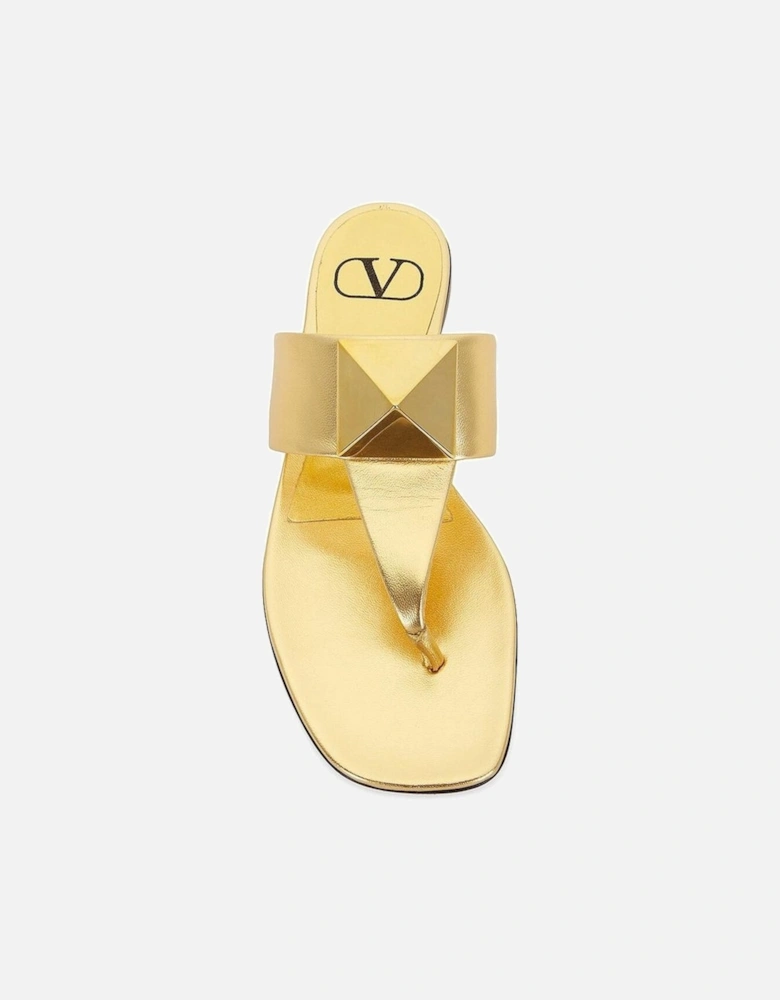 Leather Thong Sandals with Roman Stud Detailing Women - Gold