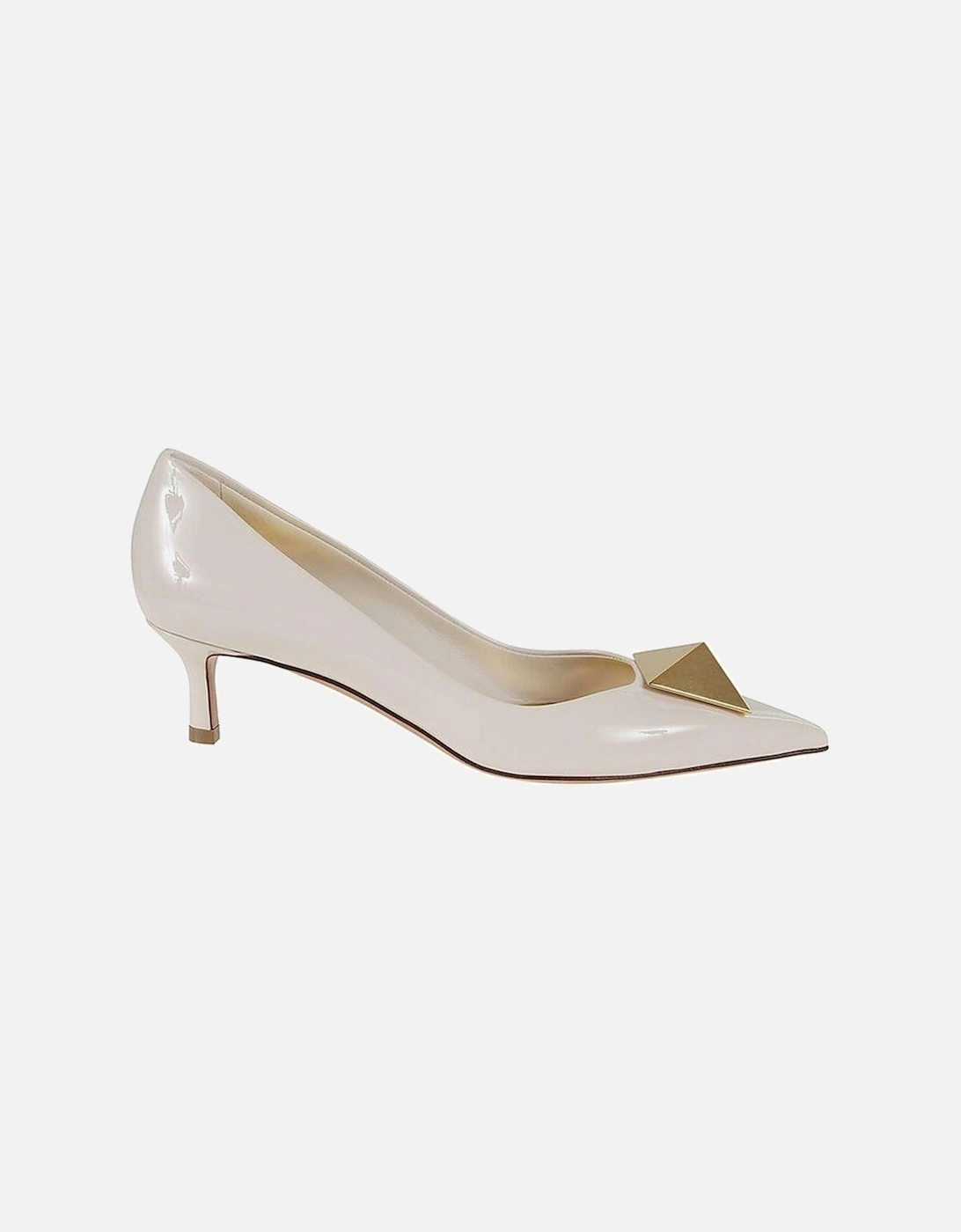 Gold-Tone Stud Pointed Toe Leather Heels Women - White Pumps, 4 of 3
