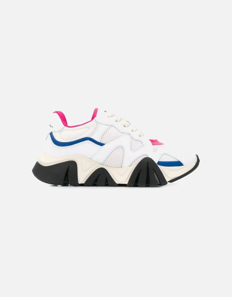 Leather Sneakers with Mesh Panels and Rubber Sole Women - White