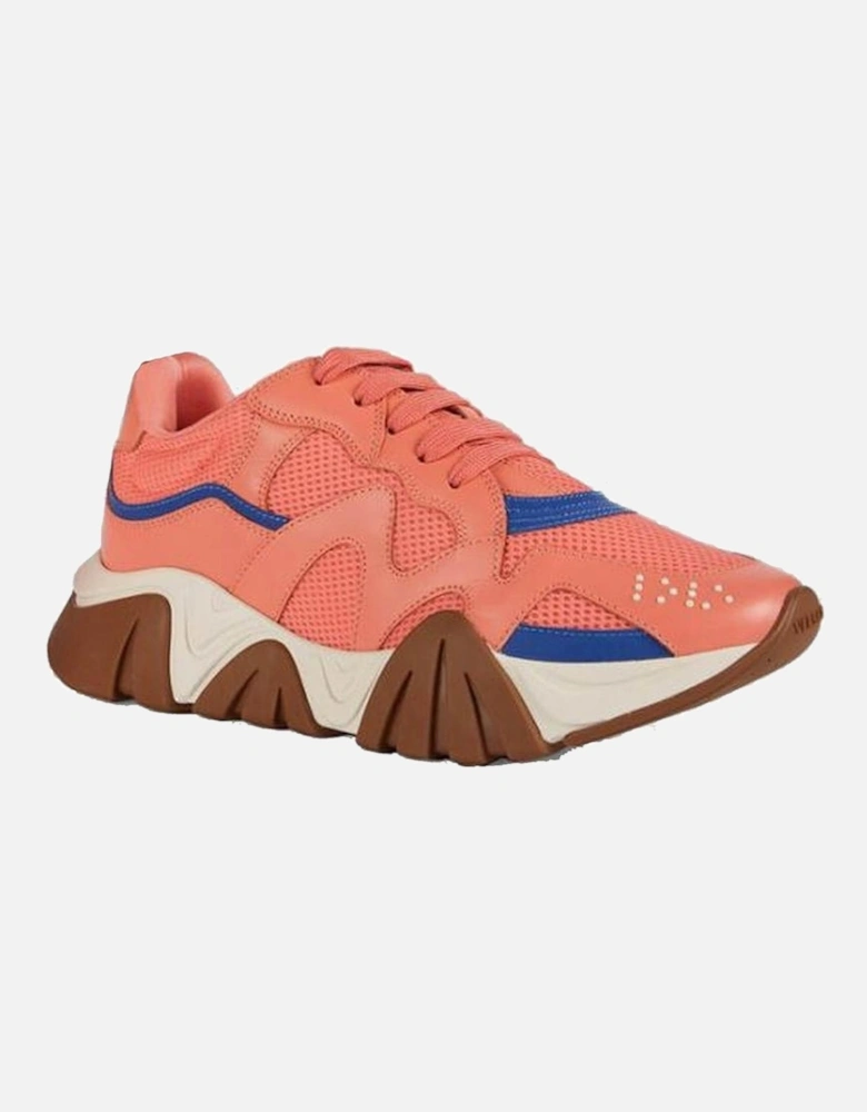 Leather Sneakers with Mesh and Reflective Panels Women - Orange