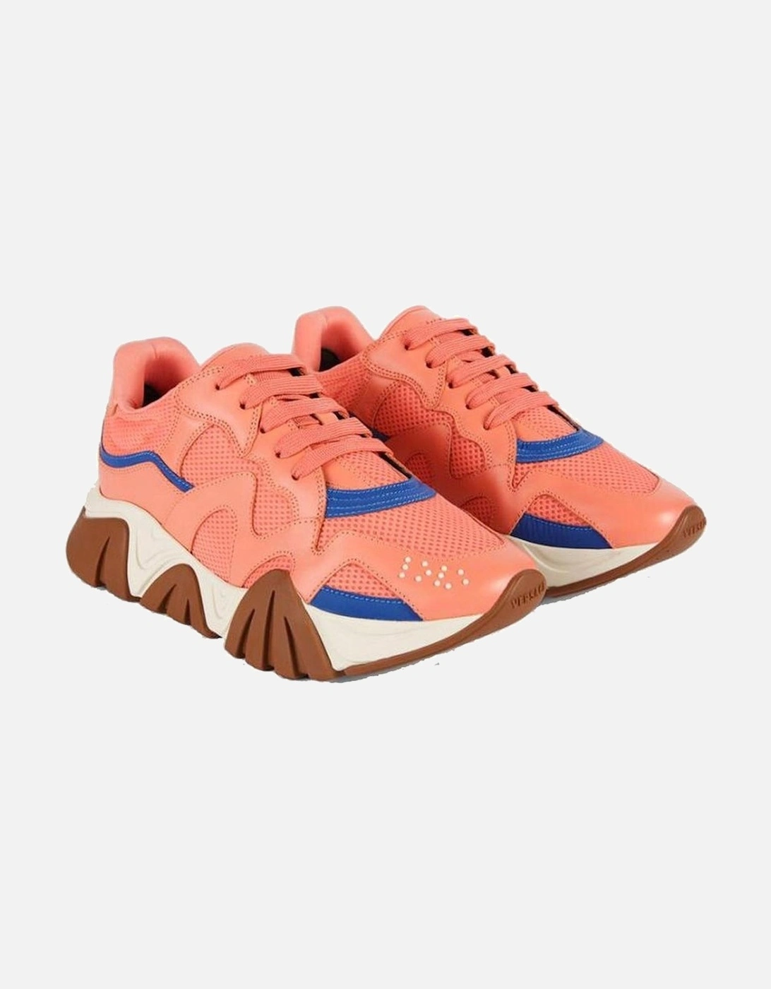 Leather Sneakers with Mesh and Reflective Panels Women - Orange