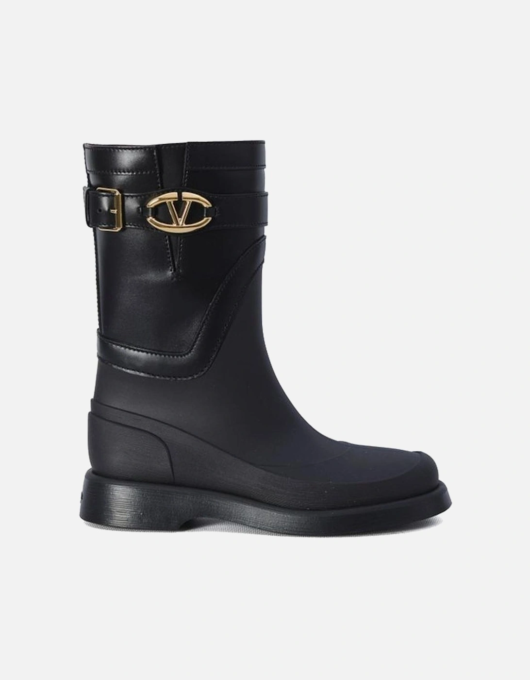 Round Toe Leather Sneakers with V Logo Plaque Women - Black Boots, 4 of 3
