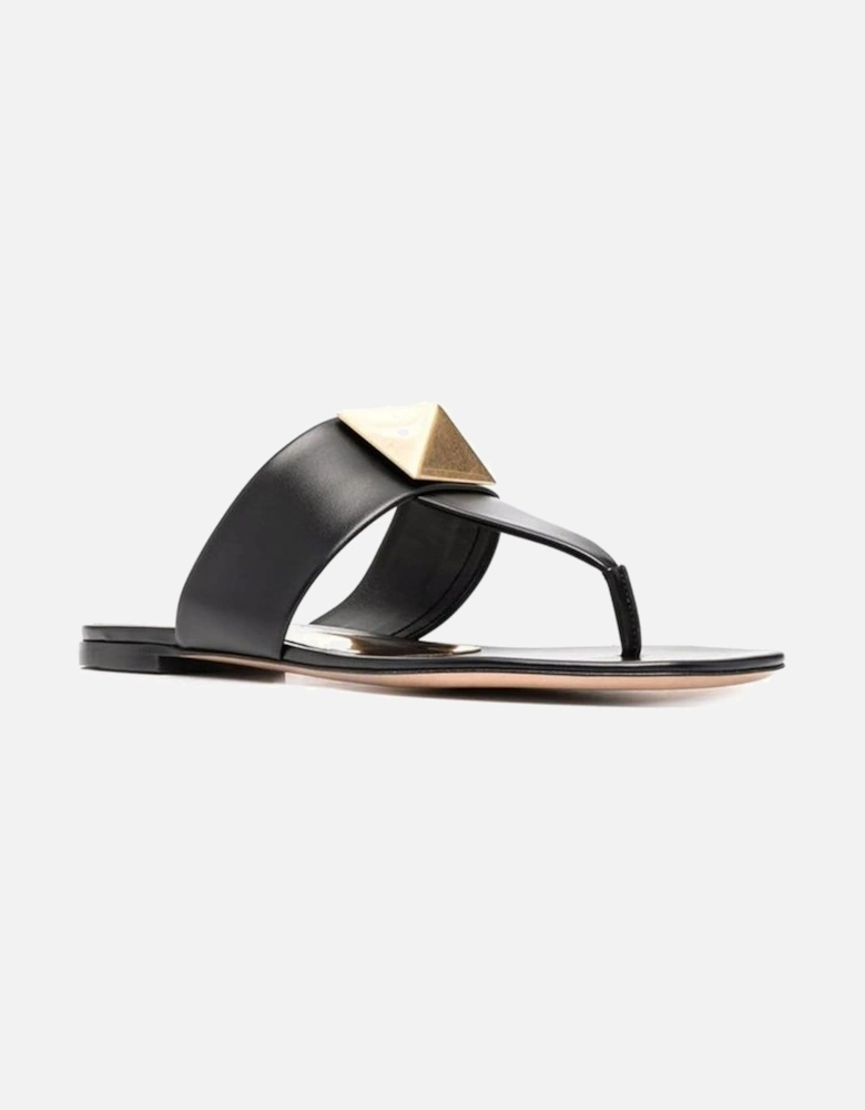 Leather Thong Strap Sandals Women - Black