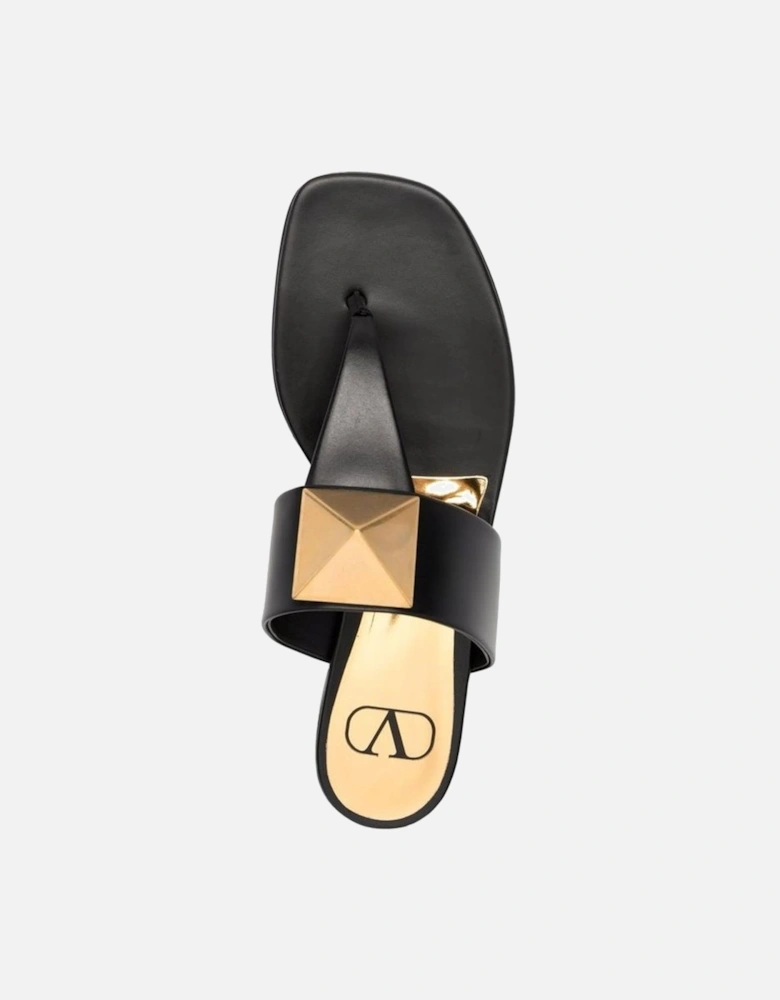 Leather Thong Strap Sandals Women - Black