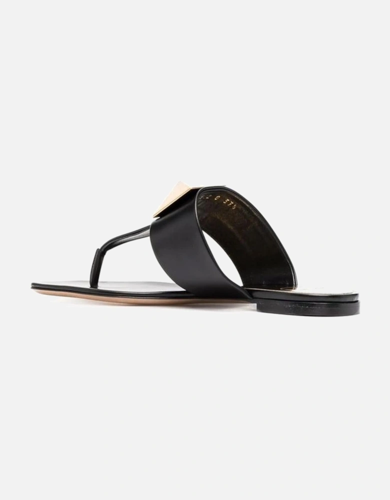 Leather Thong Strap Sandals Women - Black