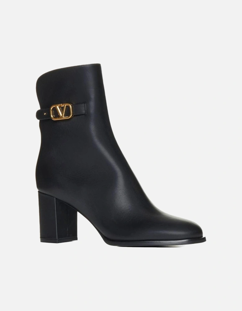 Calf Leather Ankle Boots with Gold Hardware Women - Black