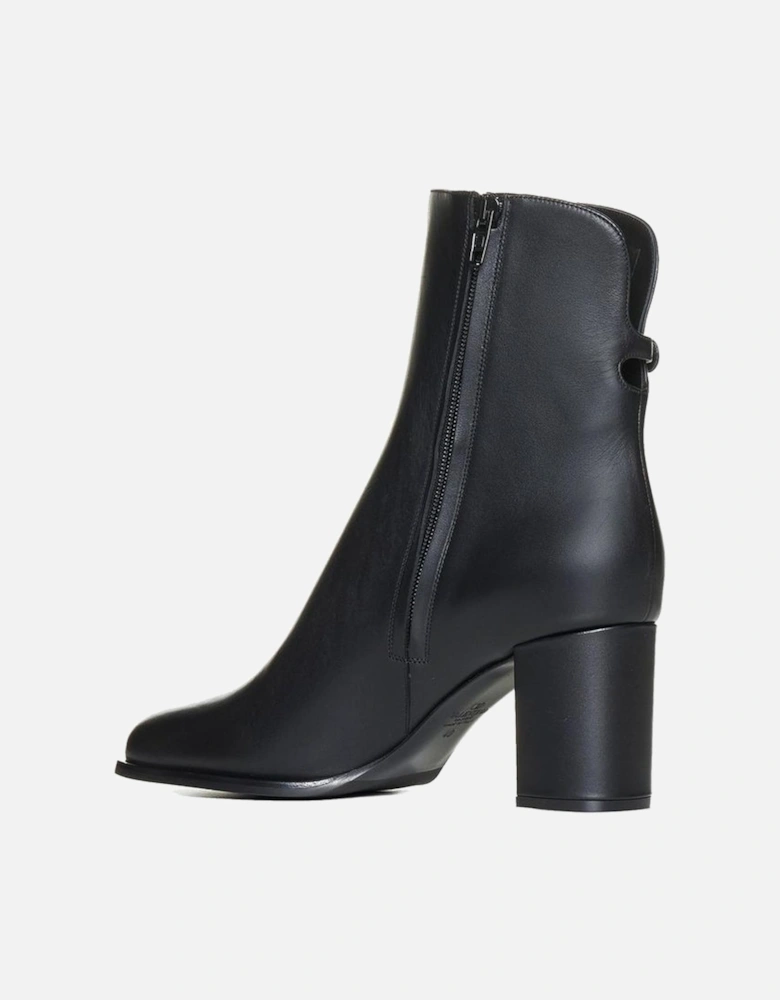 Calf Leather Ankle Boots with Gold Hardware Women - Black