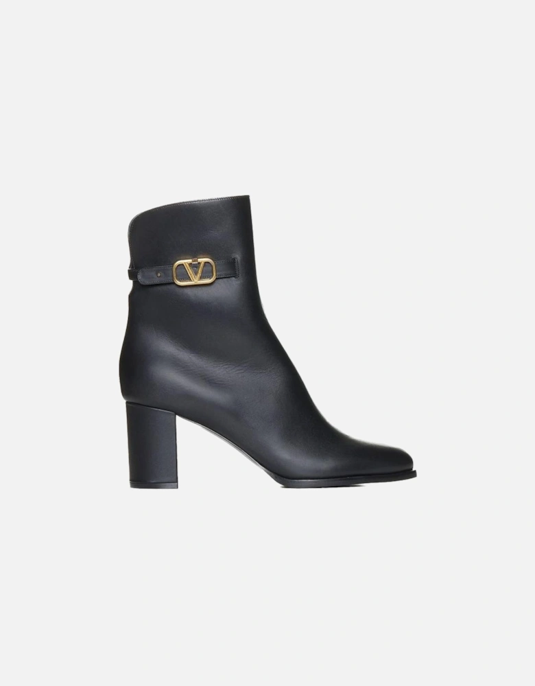 Calf Leather Ankle Boots with Gold Hardware Women - Black