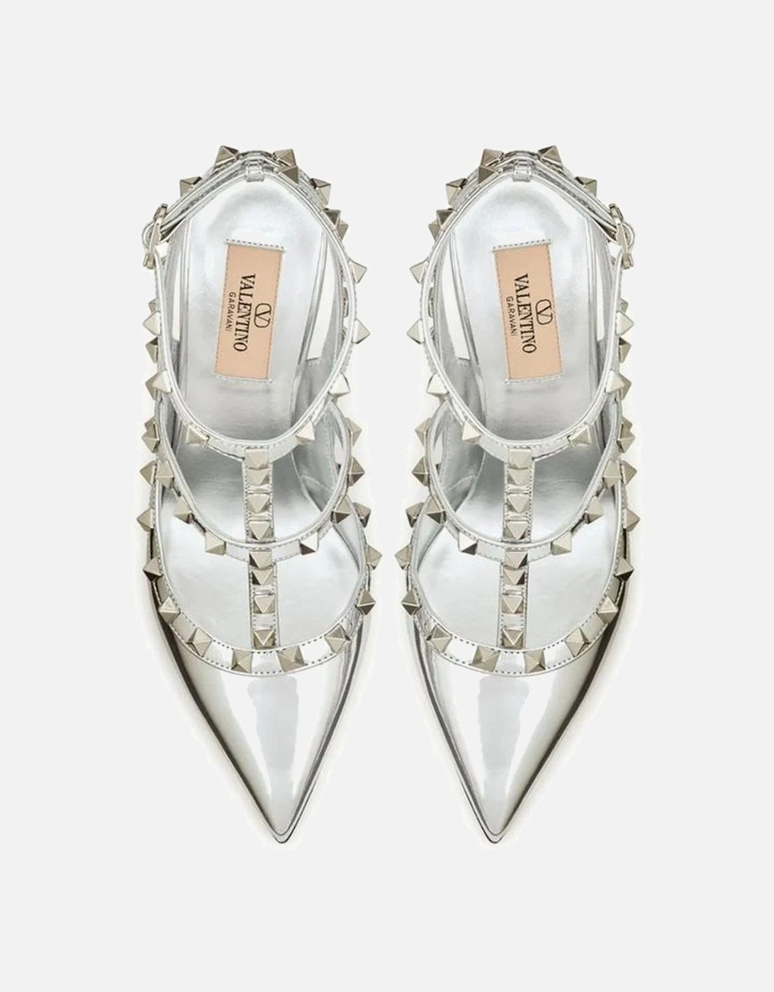 Pointed Toe Patent Leather Studded Heels Women - Silver Pumps