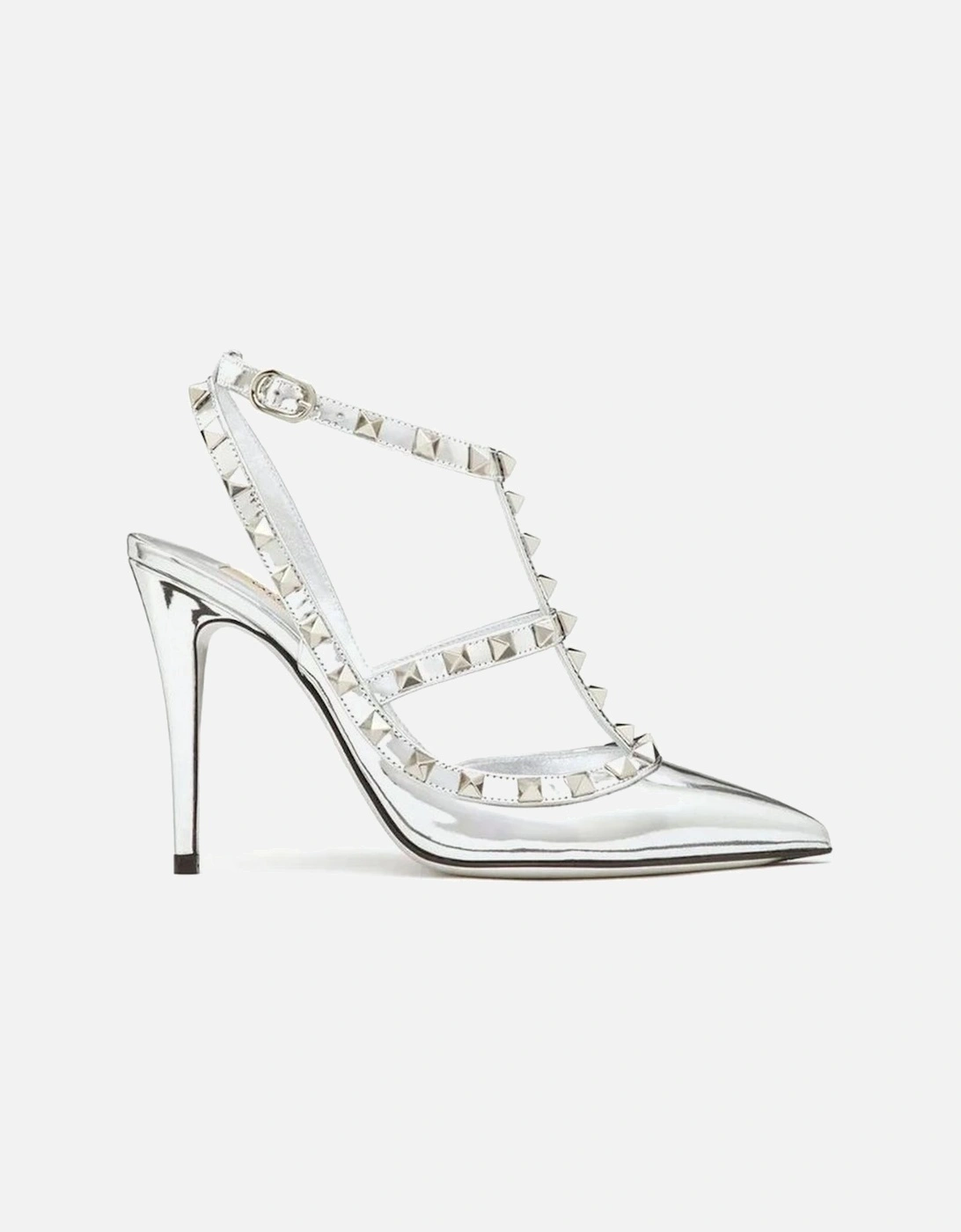 Pointed Toe Patent Leather Studded Heels Women - Silver Pumps, 4 of 3