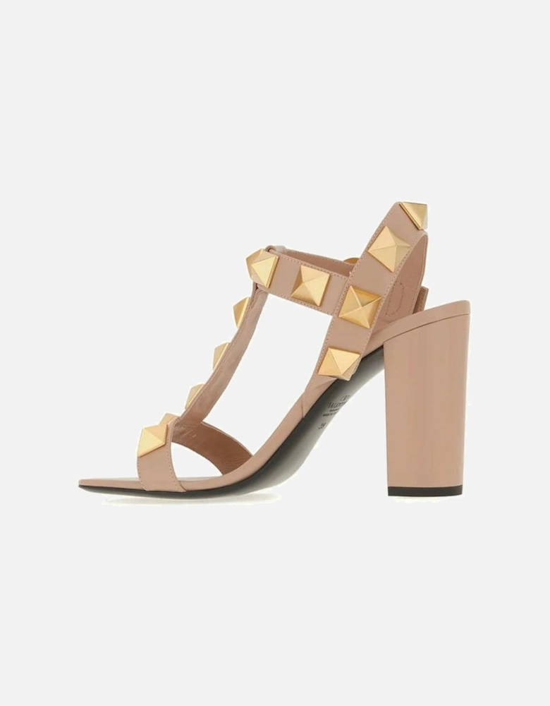 Calf Leather Ankle Strap Heeled Sandals Women - Beige