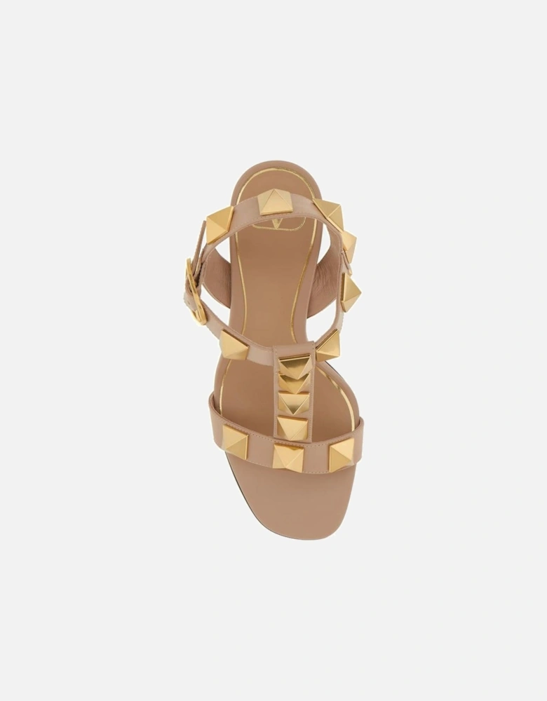 Calf Leather Ankle Strap Heeled Sandals Women - Beige