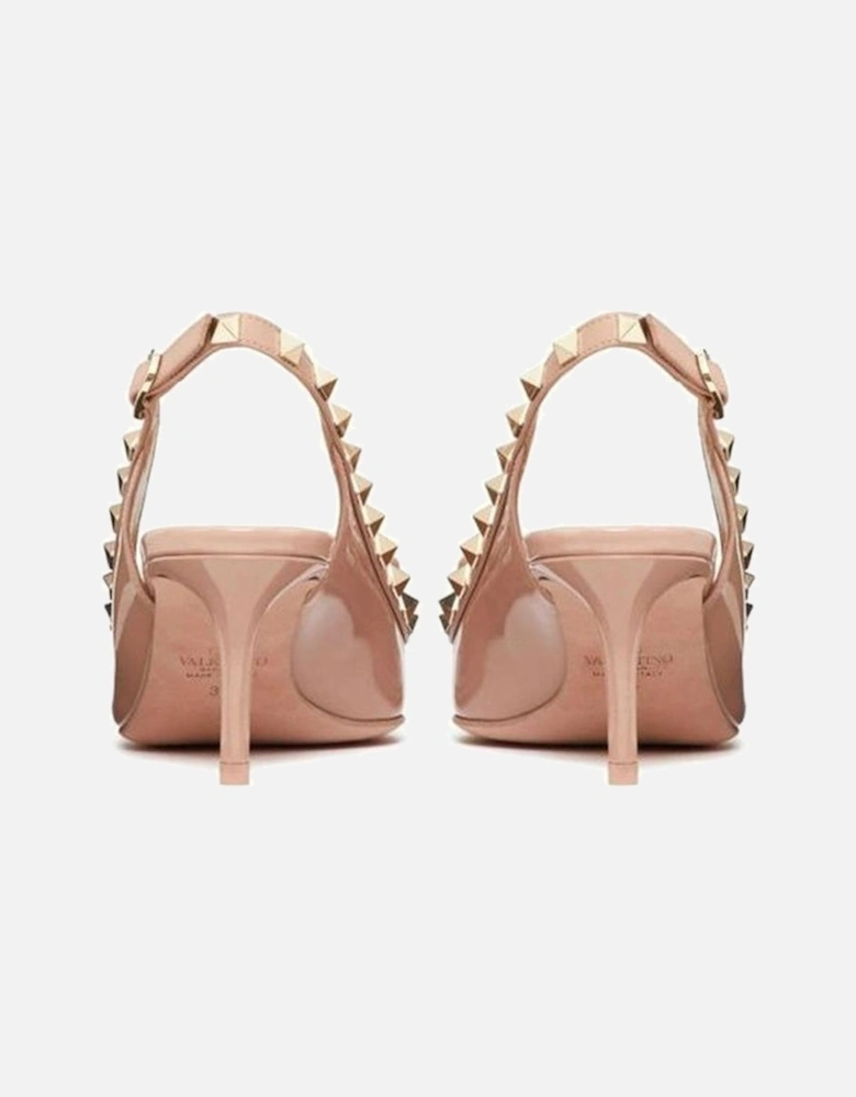 Leather Pointed Toe Heels with Bow and Studs Women - Beige Pumps