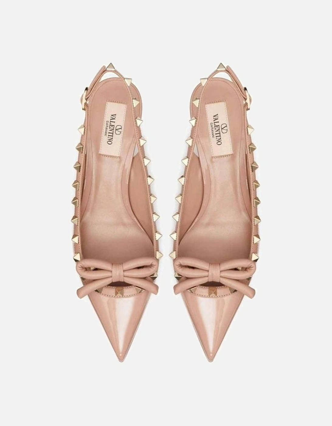 Leather Pointed Toe Heels with Bow and Studs Women - Beige Pumps