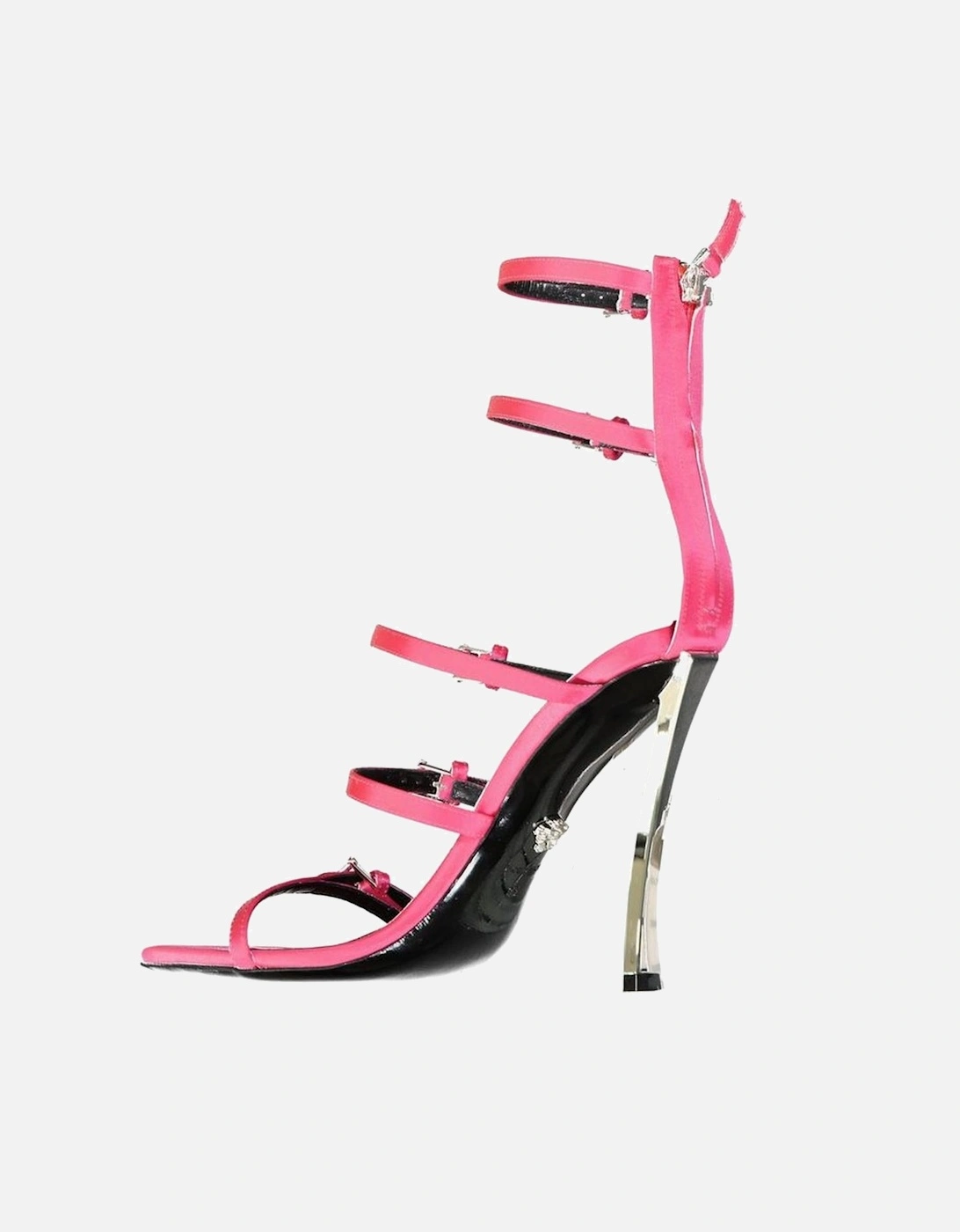 Silk Pointed Toe Multi-Buckle Heeled Shoes Women - Multicolor Sandals
