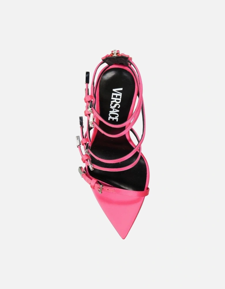 Silk Pointed Toe Multi-Buckle Heeled Shoes Women - Multicolor Sandals