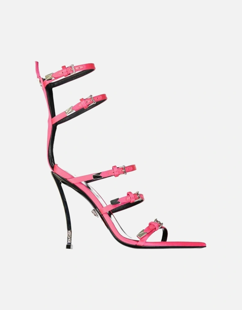 Silk Pointed Toe Multi-Buckle Heeled Shoes Women - Multicolor Sandals