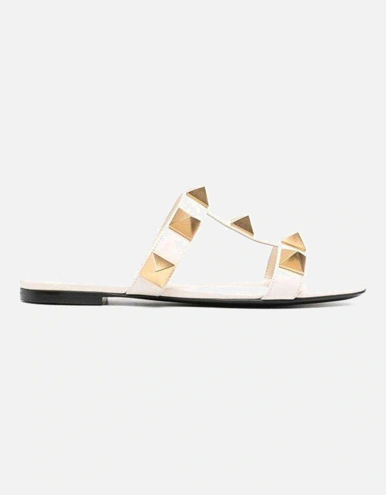 Calf Leather Slip-On Roman Stud Loafers Women - White Sandals