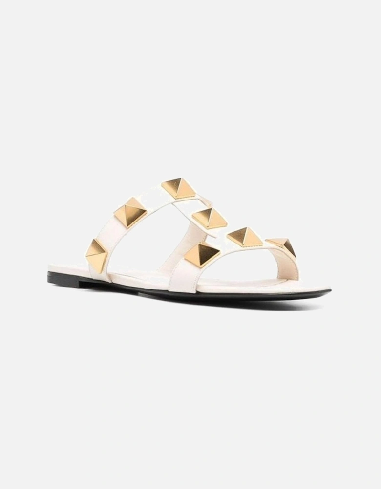 Calf Leather Slip-On Roman Stud Loafers Women - White Sandals
