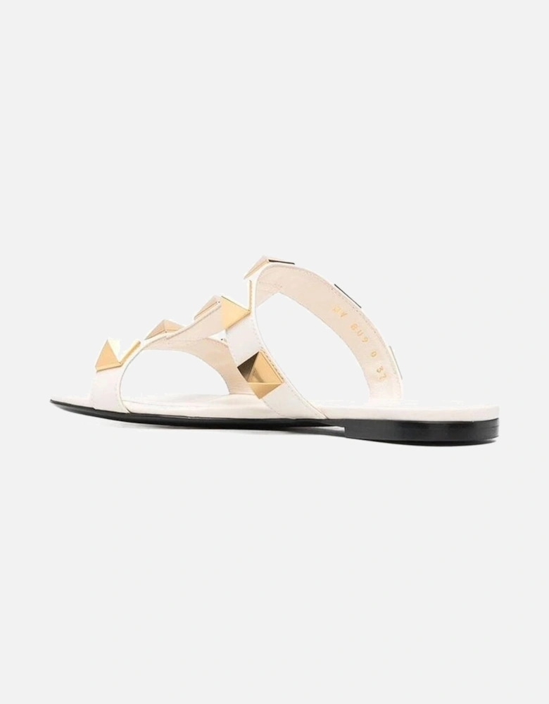 Calf Leather Slip-On Roman Stud Loafers Women - White Sandals