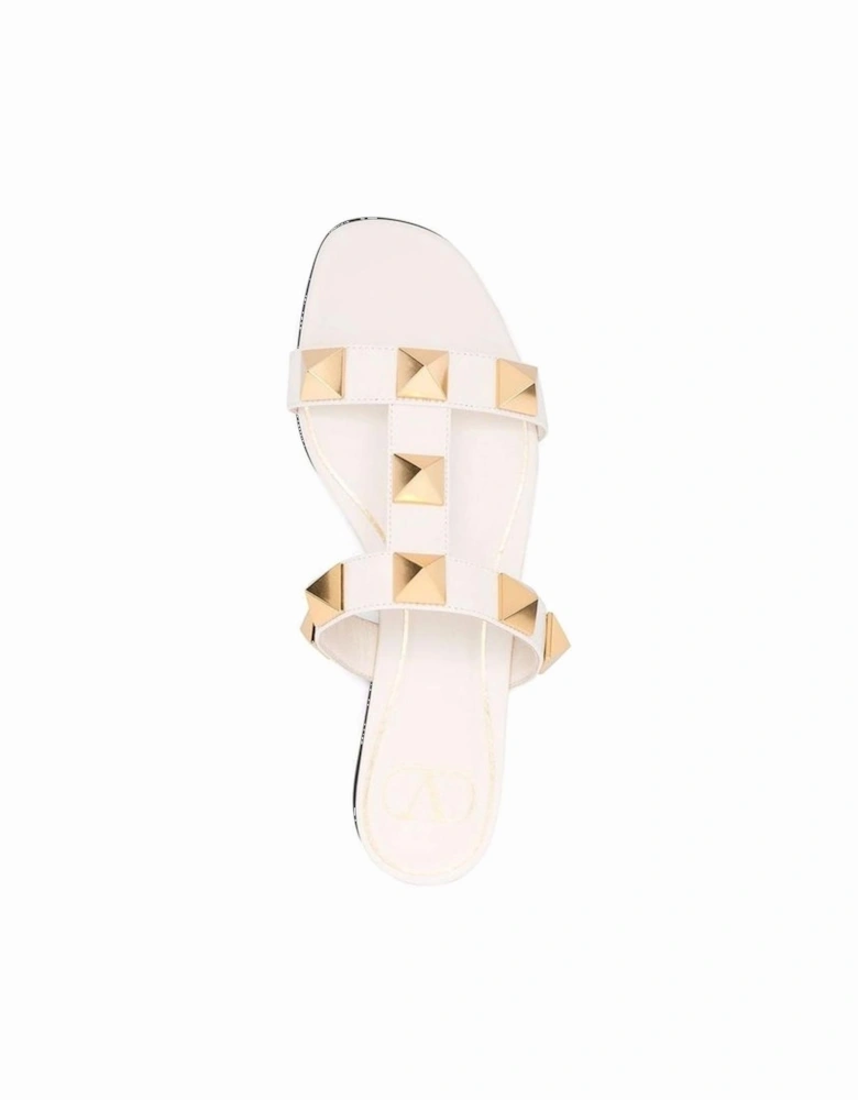 Calf Leather Slip-On Roman Stud Loafers Women - White Sandals