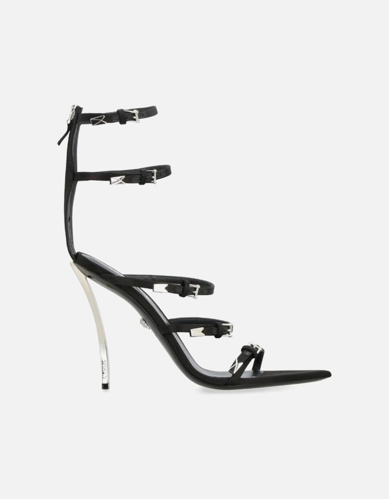 Calf Leather Heeled Pointed Toe Boots Women - Black Sandals