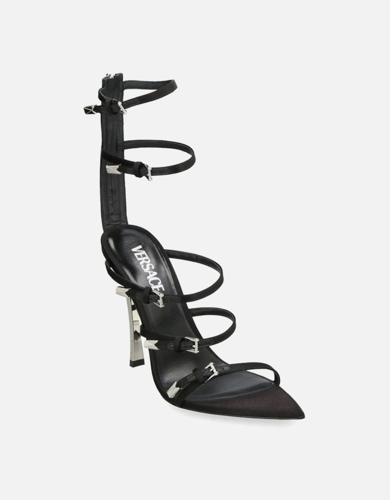 Calf Leather Heeled Pointed Toe Boots Women - Black Sandals