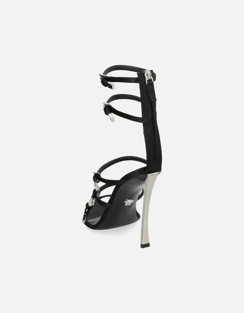 Calf Leather Heeled Pointed Toe Boots Women - Black Sandals