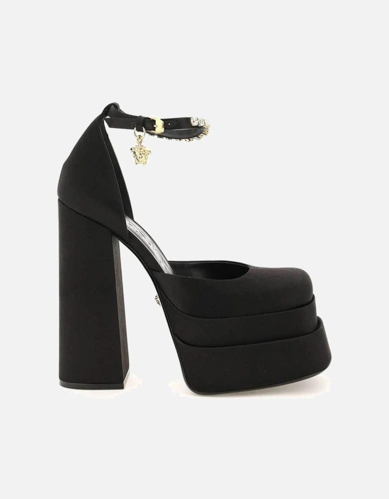 Silk Ankle Buckle Crystal Embellished Heels Women - Black Pumps