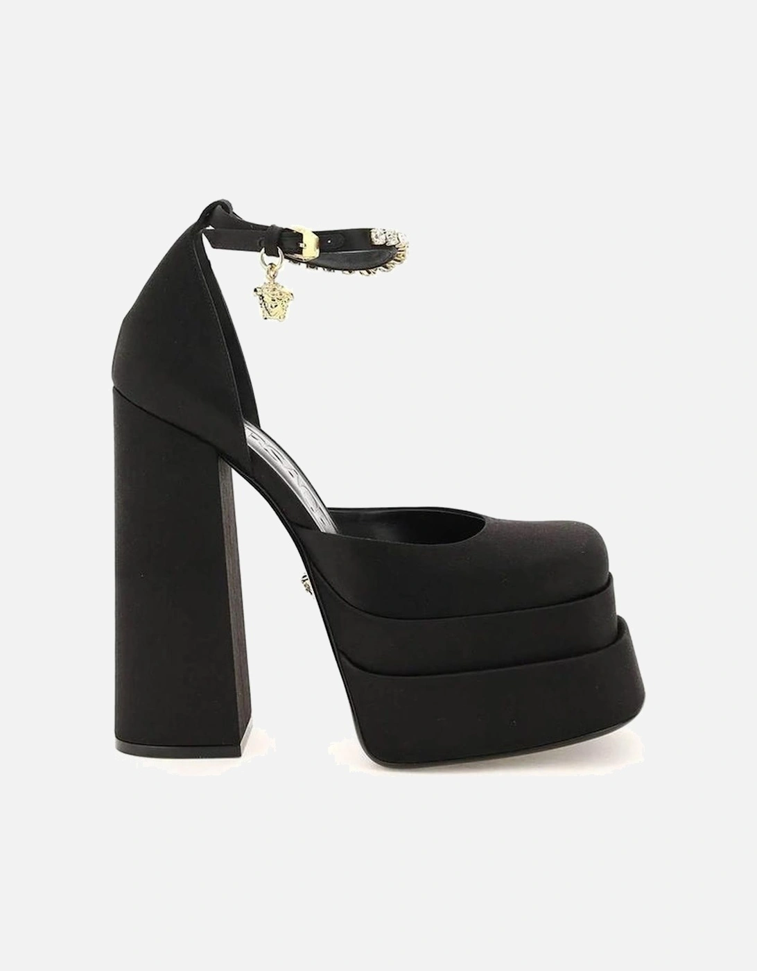 Silk Ankle Buckle Crystal Embellished Heels Women - Black Pumps, 5 of 4