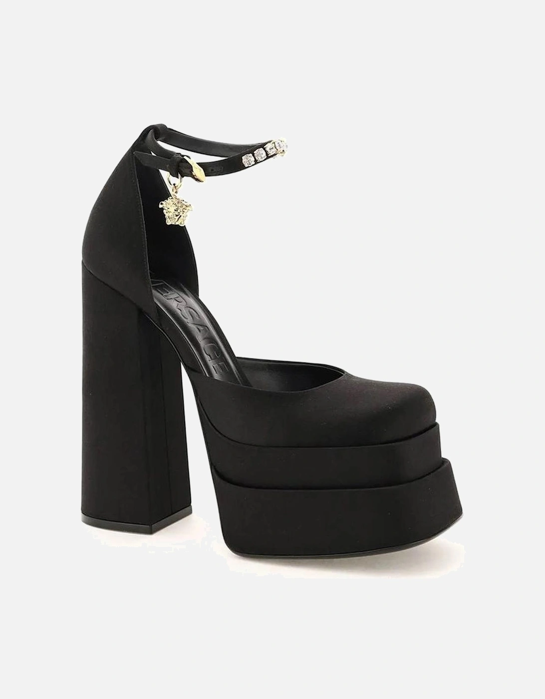 Silk Ankle Buckle Crystal Embellished Heels Women - Black Pumps