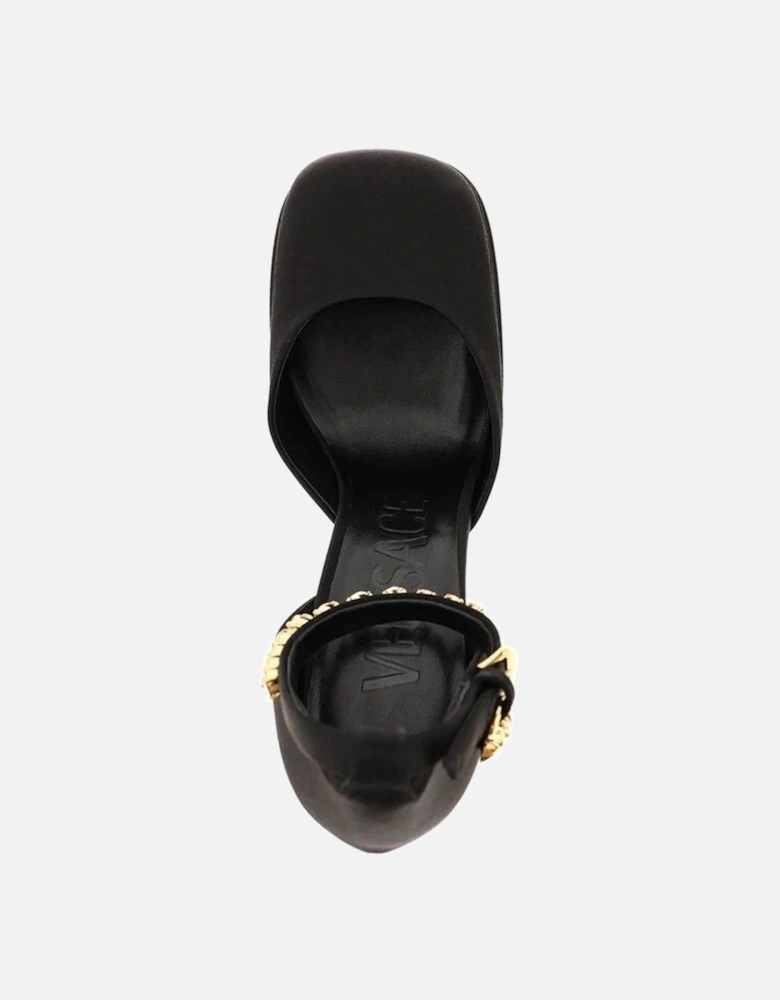 Silk Ankle Buckle Crystal Embellished Heels Women - Black Pumps