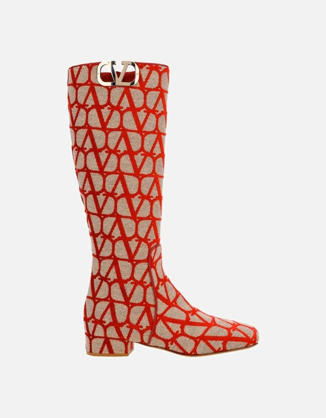 Canvas Leather Sole Shoes with Side Zip Women - Beige Boots, 4 of 3