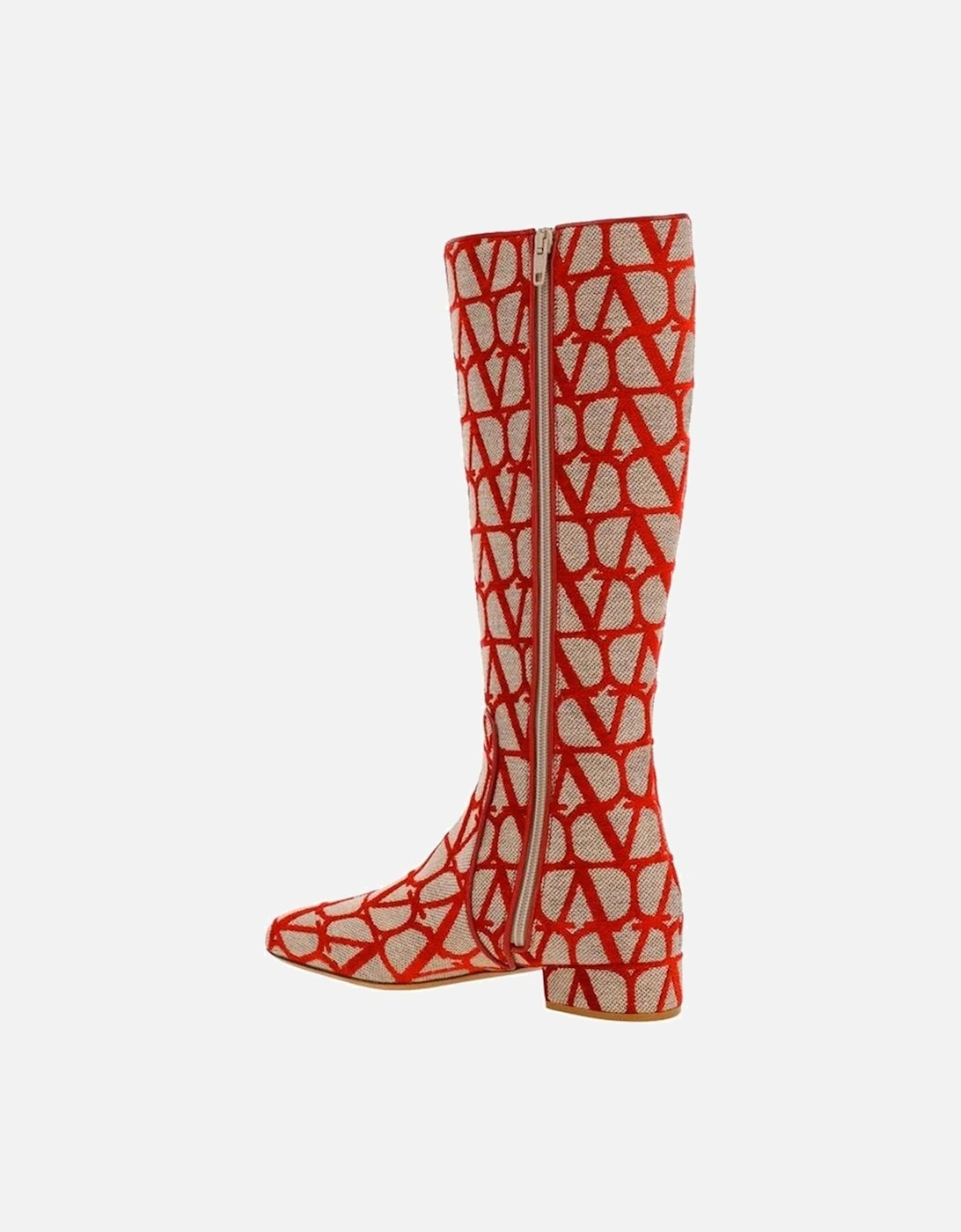 Canvas Leather Sole Shoes with Side Zip Women - Beige Boots
