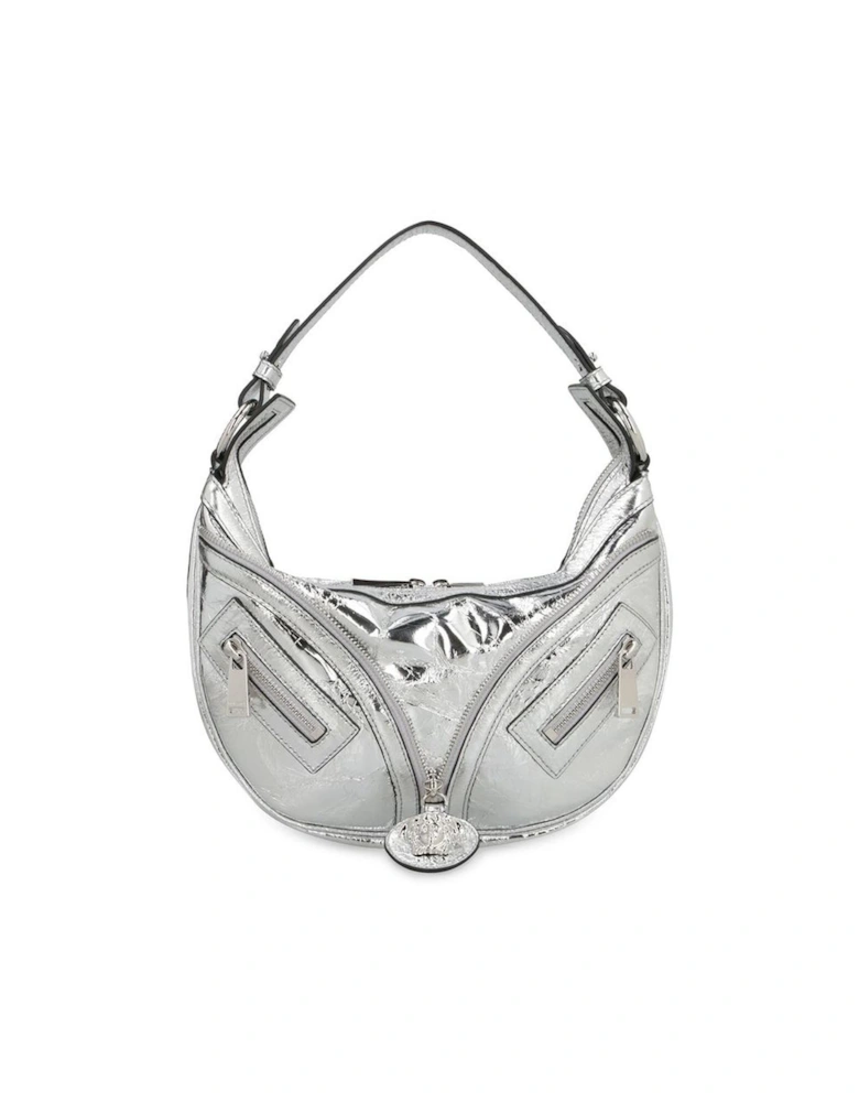 Textured Shoulder Bag with Zipper Pockets and Top Zip Closure Women -