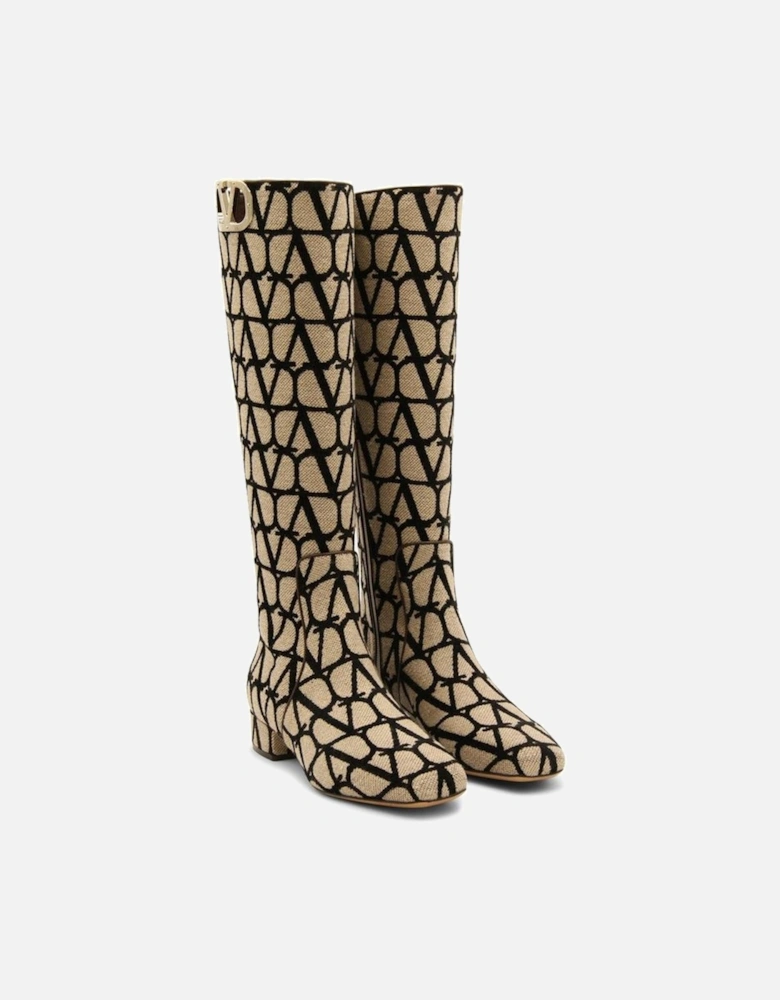 Canvas Boots with Leather Sole and Side Zip Women - Beige