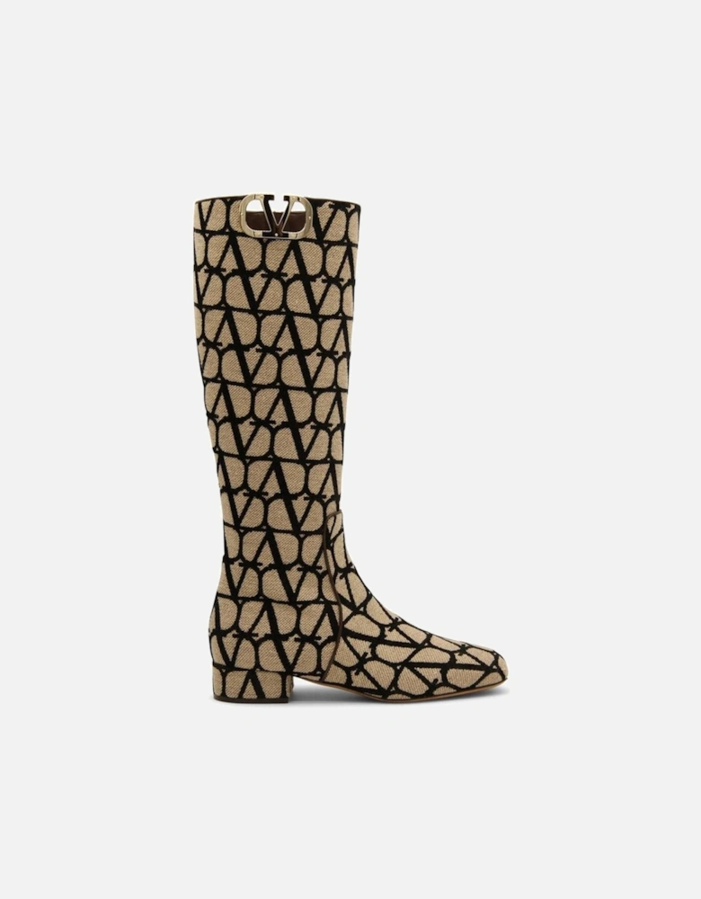 Canvas Boots with Leather Sole and Side Zip Women - Beige
