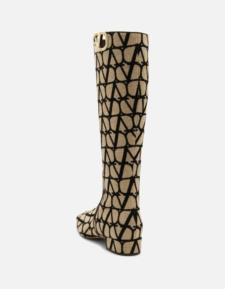 Canvas Boots with Leather Sole and Side Zip Women - Beige
