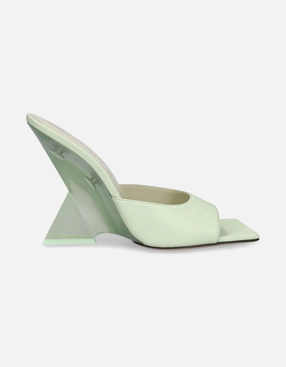 Leather Slip-On Open Toe Heels with Plexiglass Heel Women - Green, 4 of 3