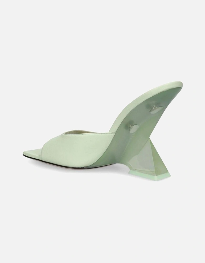 Leather Slip-On Open Toe Heels with Plexiglass Heel Women - Green
