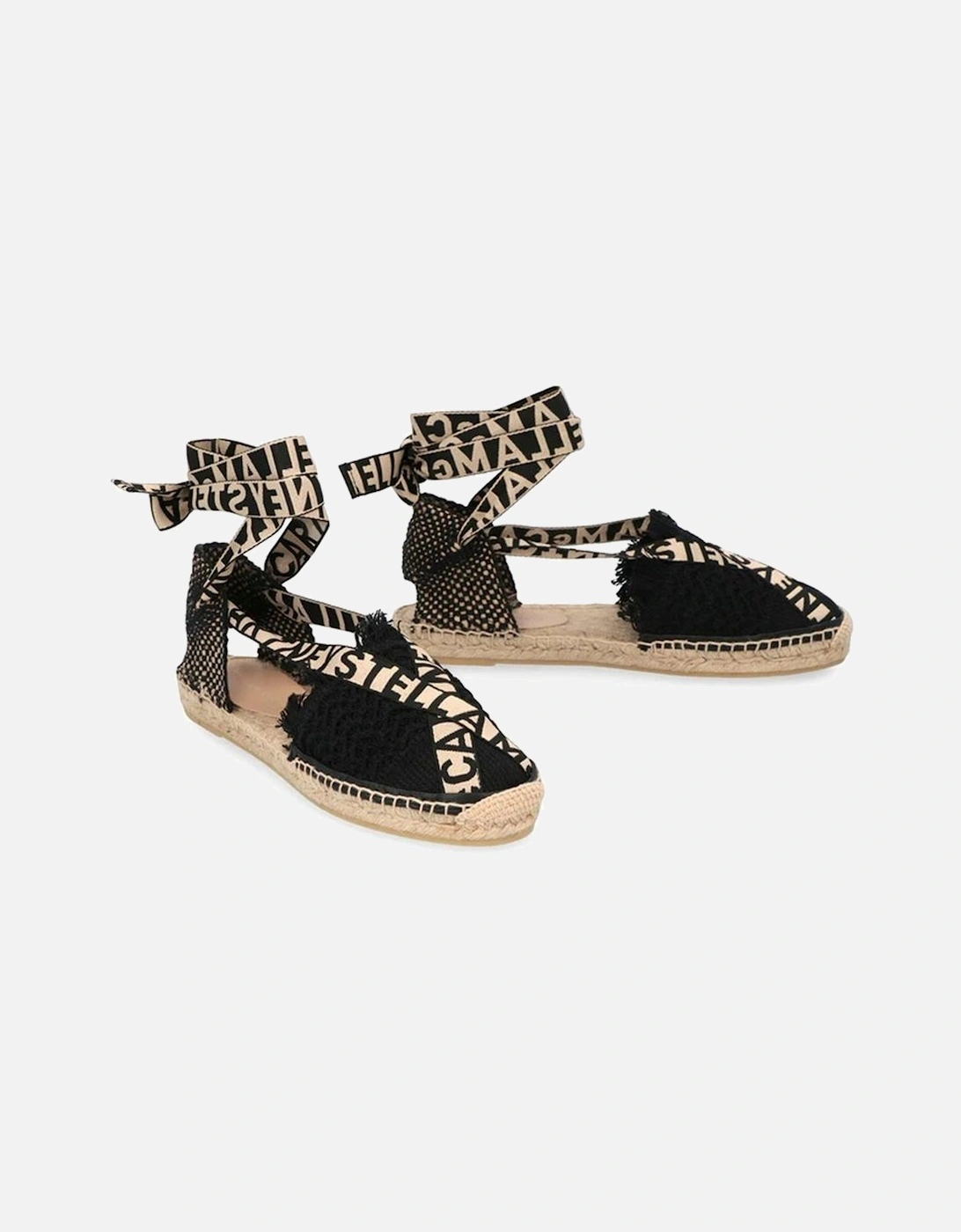 Canvas Macrame Tie-Up Ankle Strap Shoes Women - Black