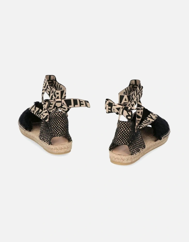 Canvas Macrame Tie-Up Ankle Strap Shoes Women - Black