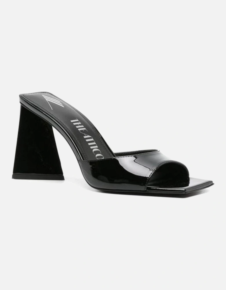Patent Leather Square Toe Slip-On Heels Women - Black Sandals