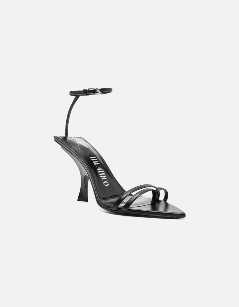 Silk and Leather Pointed Toe Heels Women - Black Sandals